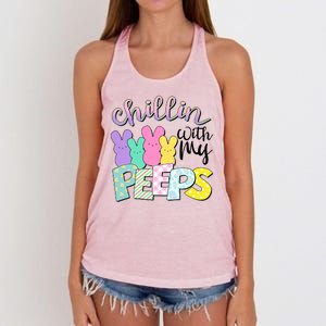 Cute Easter Chillin With My Peeps Candy Bunnies Women's Knotted Racerback Tank