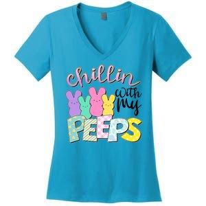 Cute Easter Chillin With My Peeps Candy Bunnies Women's V-Neck T-Shirt