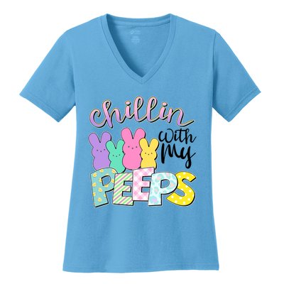 Cute Easter Chillin With My Peeps Candy Bunnies Women's V-Neck T-Shirt