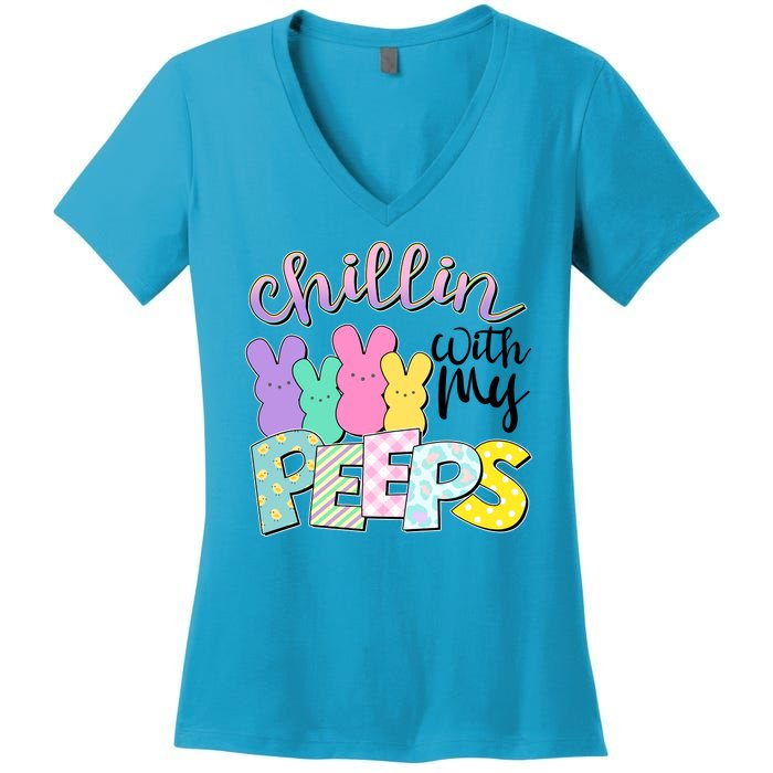 Cute Easter Chillin With My Peeps Candy Bunnies Women's V-Neck T-Shirt