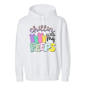 Cute Easter Chillin With My Peeps Candy Bunnies Garment-Dyed Fleece Hoodie