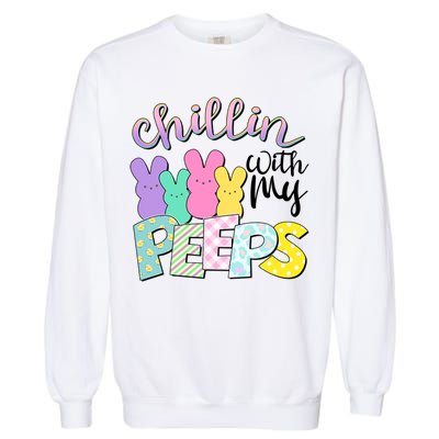 Cute Easter Chillin With My Peeps Candy Bunnies Garment-Dyed Sweatshirt