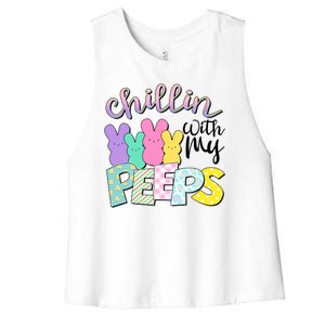 Cute Easter Chillin With My Peeps Candy Bunnies Women's Racerback Cropped Tank