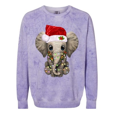 Cute Elephant Christmas Light Funny Elephant Lover Xmas Gift Colorblast Crewneck Sweatshirt