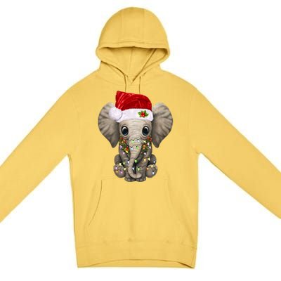 Cute Elephant Christmas Light Funny Elephant Lover Xmas Gift Premium Pullover Hoodie