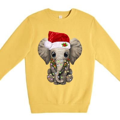 Cute Elephant Christmas Light Funny Elephant Lover Xmas Gift Premium Crewneck Sweatshirt