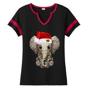 Cute Elephant Christmas Light Funny Elephant Lover Xmas Gift Ladies Halftime Notch Neck Tee