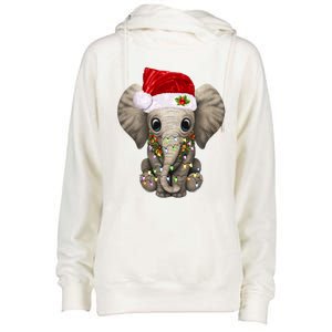 Cute Elephant Christmas Light Funny Elephant Lover Xmas Gift Womens Funnel Neck Pullover Hood