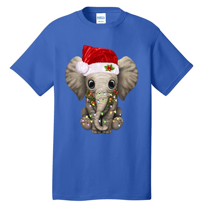 Cute Elephant Christmas Light Funny Elephant Lover Xmas Gift Tall T-Shirt