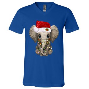 Cute Elephant Christmas Light Funny Elephant Lover Xmas Gift V-Neck T-Shirt