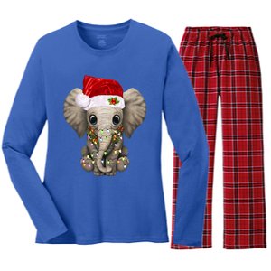 Cute Elephant Christmas Light Funny Elephant Lover Xmas Gift Women's Long Sleeve Flannel Pajama Set 