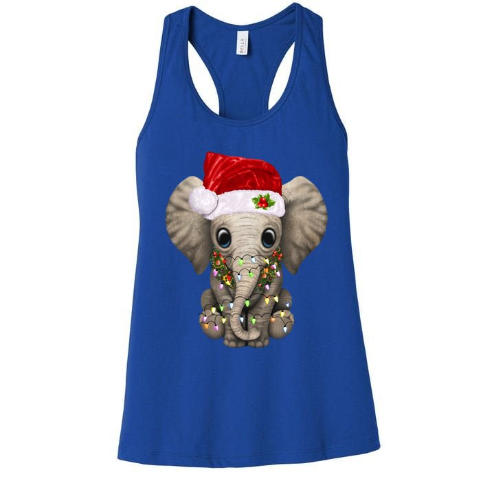 Cute Elephant Christmas Light Funny Elephant Lover Xmas Gift Women's Racerback Tank