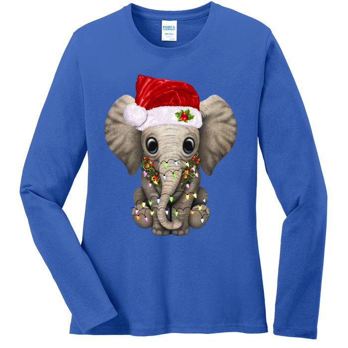 Cute Elephant Christmas Light Funny Elephant Lover Xmas Gift Ladies Long Sleeve Shirt