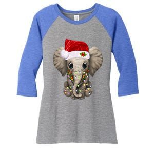 Cute Elephant Christmas Light Funny Elephant Lover Xmas Gift Women's Tri-Blend 3/4-Sleeve Raglan Shirt