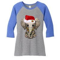 Cute Elephant Christmas Light Funny Elephant Lover Xmas Gift Women's Tri-Blend 3/4-Sleeve Raglan Shirt