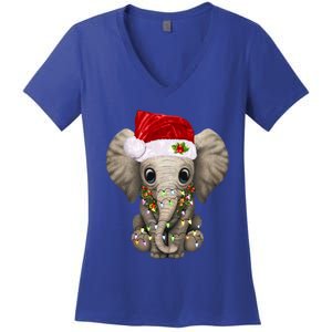 Cute Elephant Christmas Light Funny Elephant Lover Xmas Gift Women's V-Neck T-Shirt