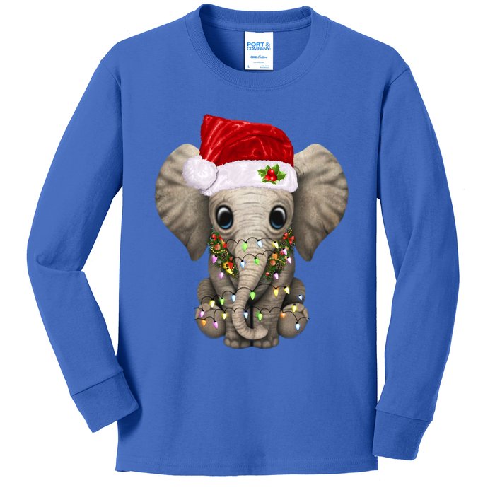 Cute Elephant Christmas Light Funny Elephant Lover Xmas Gift Kids Long Sleeve Shirt