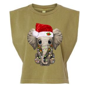 Cute Elephant Christmas Light Funny Elephant Lover Xmas Gift Garment-Dyed Women's Muscle Tee