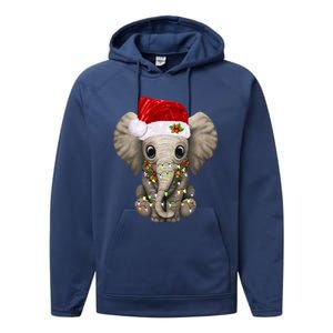 Cute Elephant Christmas Light Funny Elephant Lover Xmas Gift Performance Fleece Hoodie