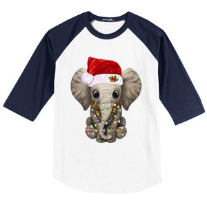 Cute Elephant Christmas Light Funny Elephant Lover Xmas Gift Baseball Sleeve Shirt