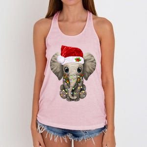 Cute Elephant Christmas Light Funny Elephant Lover Xmas Gift Women's Knotted Racerback Tank