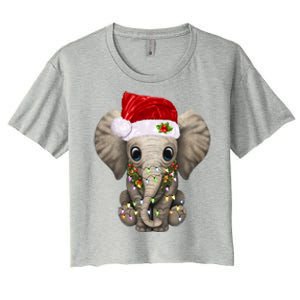 Cute Elephant Christmas Light Funny Elephant Lover Xmas Gift Women's Crop Top Tee