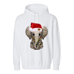 Cute Elephant Christmas Light Funny Elephant Lover Xmas Gift Garment-Dyed Fleece Hoodie