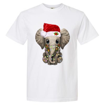 Cute Elephant Christmas Light Funny Elephant Lover Xmas Gift Garment-Dyed Heavyweight T-Shirt