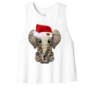 Cute Elephant Christmas Light Funny Elephant Lover Xmas Gift Women's Racerback Cropped Tank