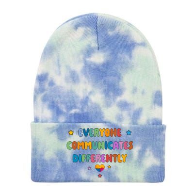 Cute Everyone Communicates Differently Autism Awareness Tie Dye 12in Knit Beanie