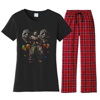 Creepy Evil Clown Balloons Horror Scary Halloween Costume Women's Flannel Pajama Set