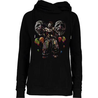 Creepy Evil Clown Balloons Horror Scary Halloween Costume Womens Funnel Neck Pullover Hood