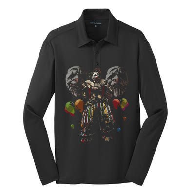 Creepy Evil Clown Balloons Horror Scary Halloween Costume Silk Touch Performance Long Sleeve Polo