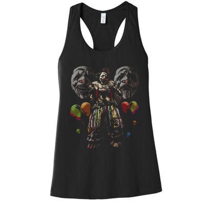 Creepy Evil Clown Balloons Horror Scary Halloween Costume Women's Racerback Tank