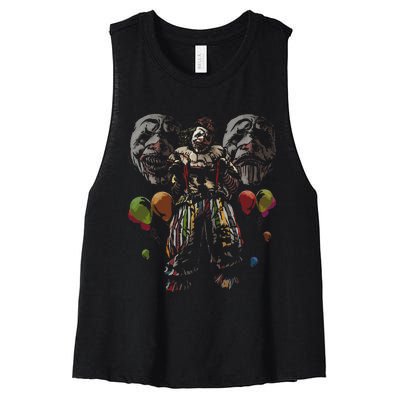 Creepy Evil Clown Balloons Horror Scary Halloween Costume Women's Racerback Cropped Tank