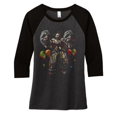 Creepy Evil Clown Balloons Horror Scary Halloween Costume Women's Tri-Blend 3/4-Sleeve Raglan Shirt