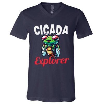 Cicada Explorer Cute Summer Bug Adventure V-Neck T-Shirt