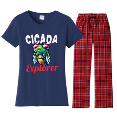 Cicada Explorer Cute Summer Bug Adventure Women's Flannel Pajama Set