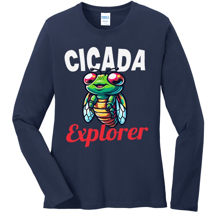 Cicada Explorer Cute Summer Bug Adventure Ladies Long Sleeve Shirt