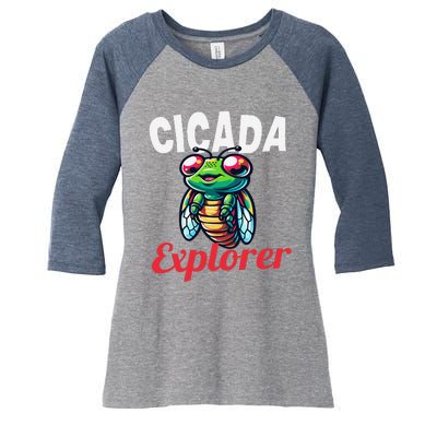 Cicada Explorer Cute Summer Bug Adventure Women's Tri-Blend 3/4-Sleeve Raglan Shirt