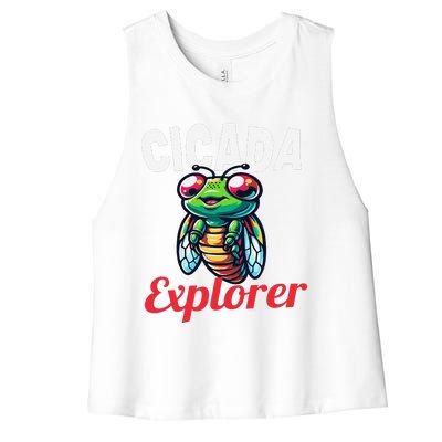 Cicada Explorer Cute Summer Bug Adventure Women's Racerback Cropped Tank