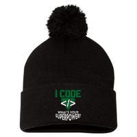Computer Engineer Coding I Code Superpower Pom Pom 12in Knit Beanie