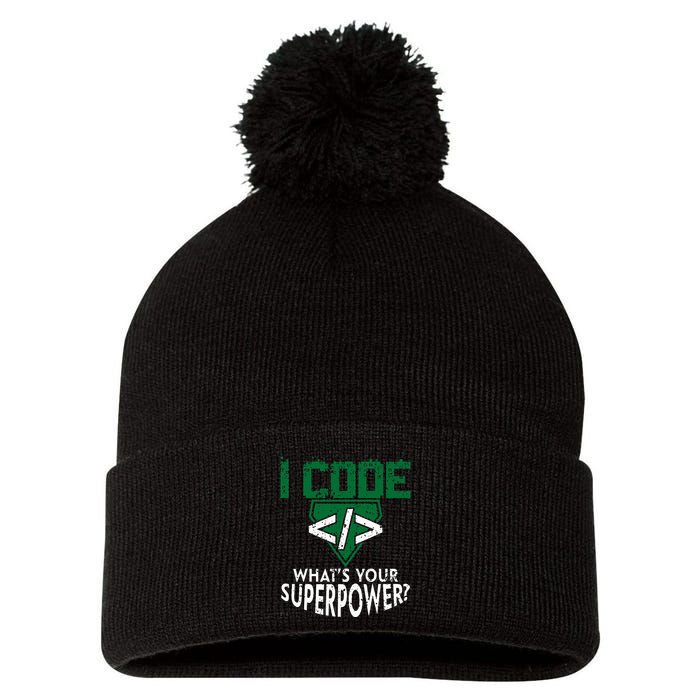 Computer Engineer Coding I Code Superpower Pom Pom 12in Knit Beanie