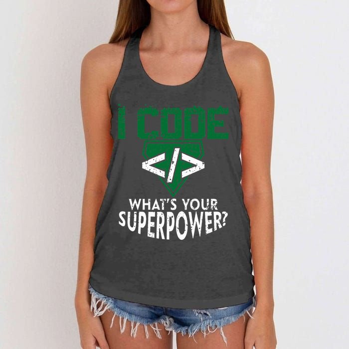 Computer Engineer Coding I Code Superpower Women's Knotted Racerback Tank