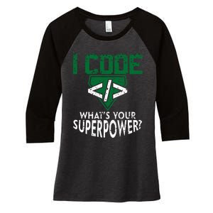 Computer Engineer Coding I Code Superpower Women's Tri-Blend 3/4-Sleeve Raglan Shirt