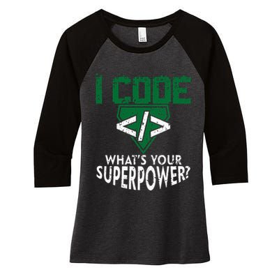 Computer Engineer Coding I Code Superpower Women's Tri-Blend 3/4-Sleeve Raglan Shirt