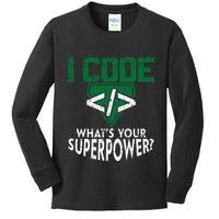 Computer Engineer Coding I Code Superpower Kids Long Sleeve Shirt