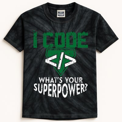 Computer Engineer Coding I Code Superpower Kids Tie-Dye T-Shirt