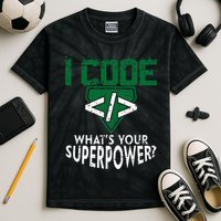 Computer Engineer Coding I Code Superpower Kids Tie-Dye T-Shirt