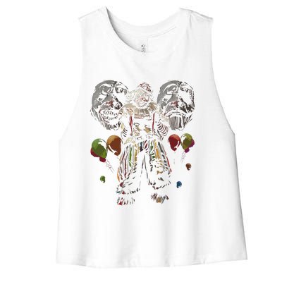 Creepy Evil Clown Balloons Horror Scary Halloween Costume Women's Racerback Cropped Tank